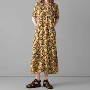 TOAST Women' SZ 8 Floral Hedgerow Print Crepe Shirt Dress Burnt Orange Occasions